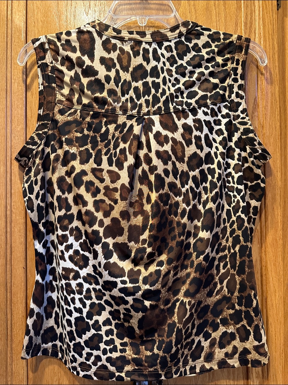 Cache Leopard Print Buttoned & Tie-Front Sleeveless Top in Brown Black & Cream L - Picture 8 of 9